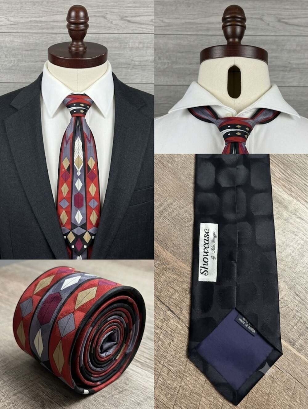 Showcase by Ken Scruggs Geometric Pattern Silk Necktie